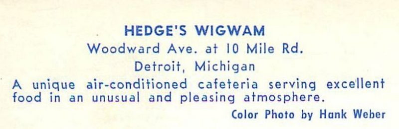 Hedges Wig Wam Restaurant - Vintage Postcard